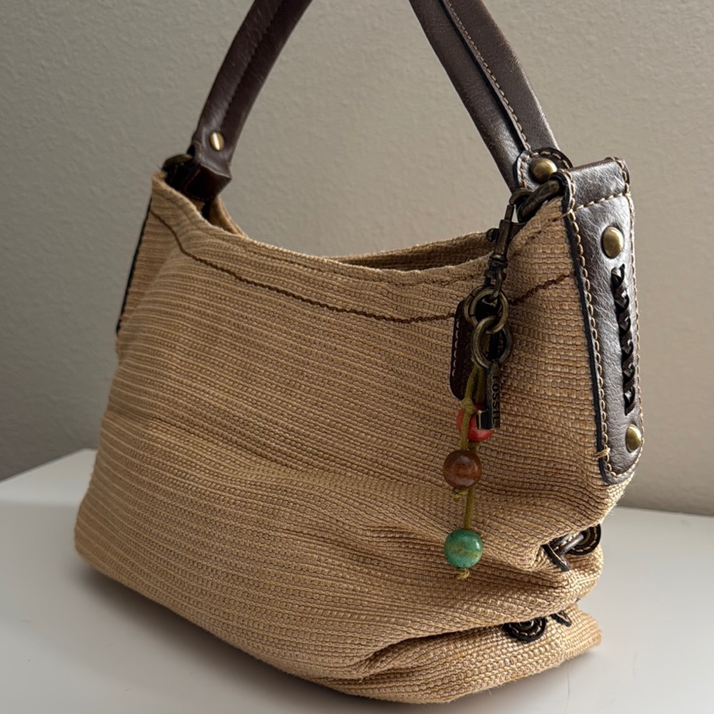 Fossil Woven and leather handbag